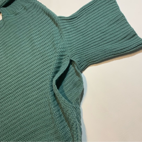 La Miel Women's Sweater Cowl Neck Cold Shoulder Small Green Fall Cozy - Picture 3 of 9